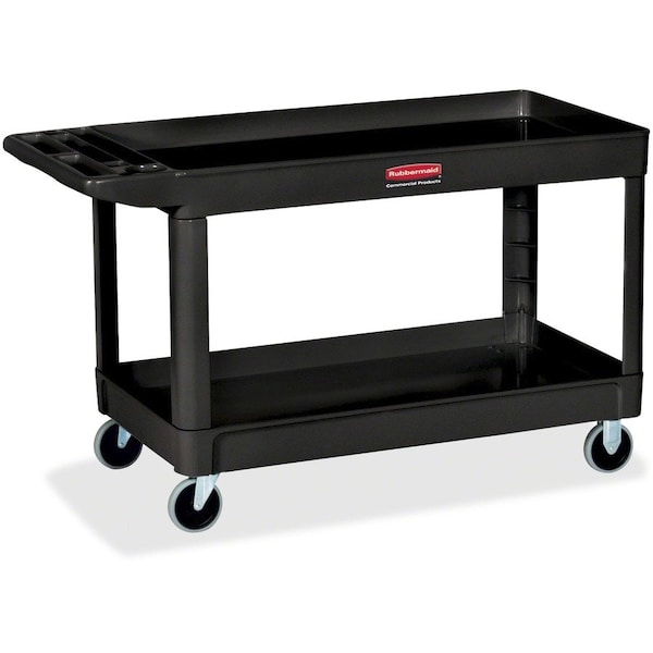 Rubbermaid Commercial 4" Casters 2-shelf Utility Cart, Foam, 2 Shelves, 32.4" W, 40.2" H, Push Handle Handle RCP9T6700BLA